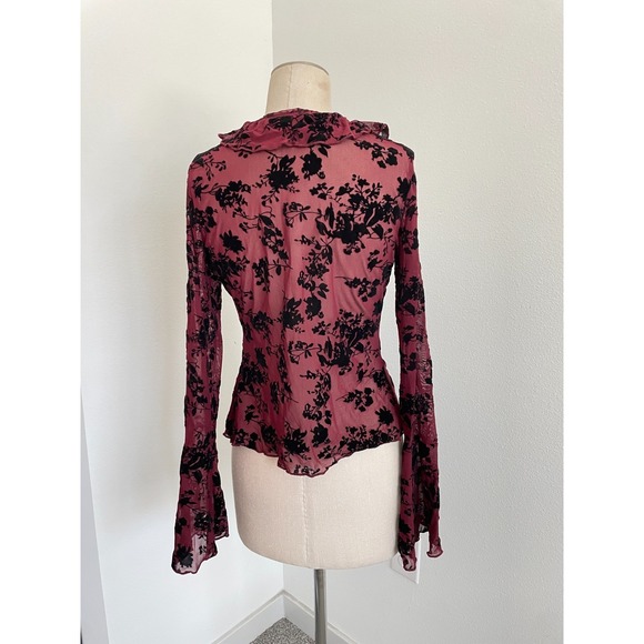 Shein Velvet Burnout Cardigan Top Wine L Fairy Whimsigoth Dark Romantic Femme - Picture 4 of 6